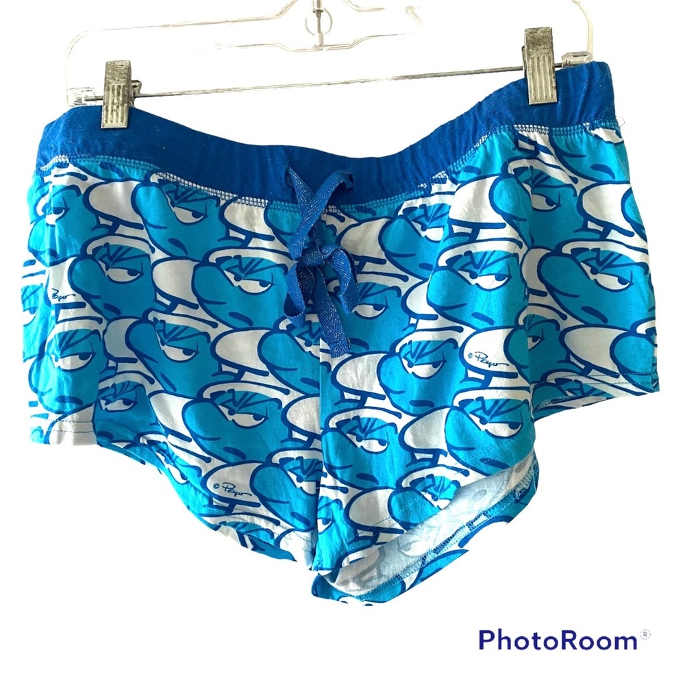 Smurfs shorts Blue and White 100%Cotton SZ L. NWOT